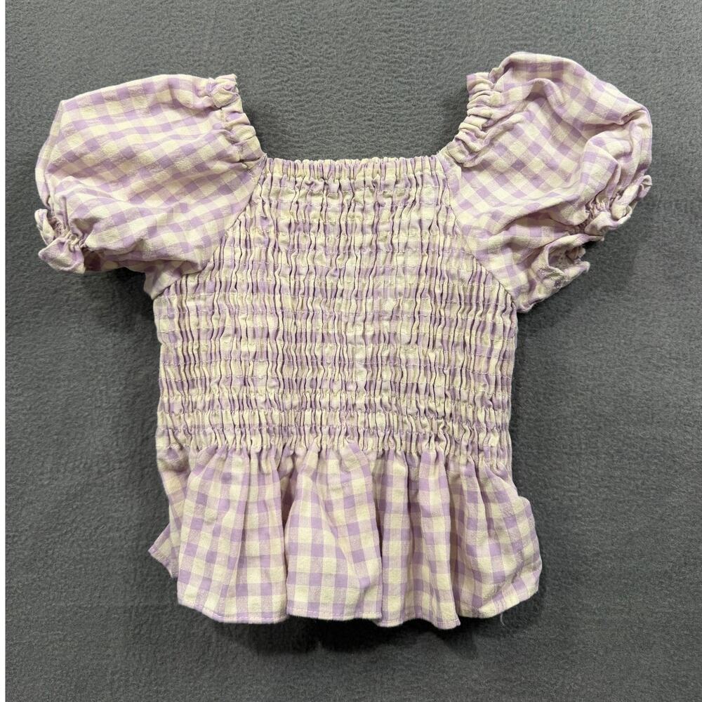 Zara Baby Gingham Smock Top 18-24 Months Purple Checked Puff Sleeve Peplum